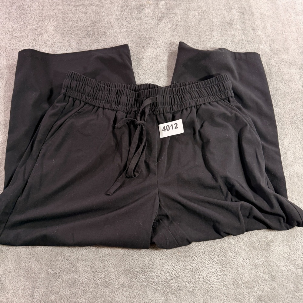 New Directions Crop Pant Women XL Black Drawstring Elastic Waist Wide Leg Casual